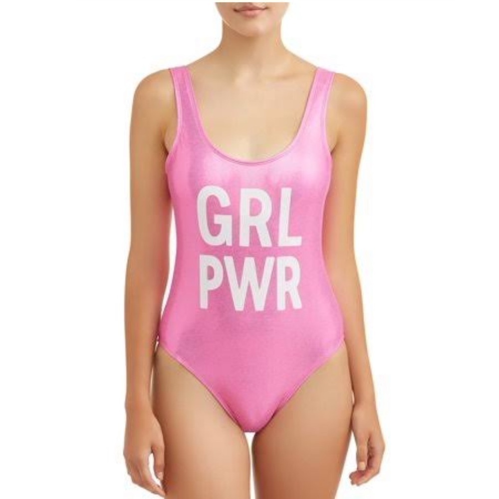 Juniors No Boundaires GRL PWR Girl Power One Piece Swimsuit (Juniors Small 3/5)